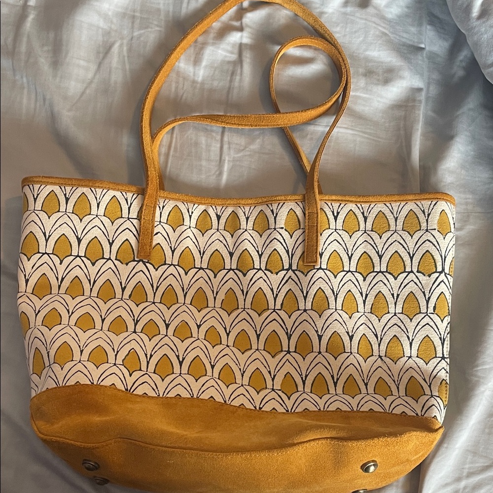 Joyn Yellow and White Tote Bag